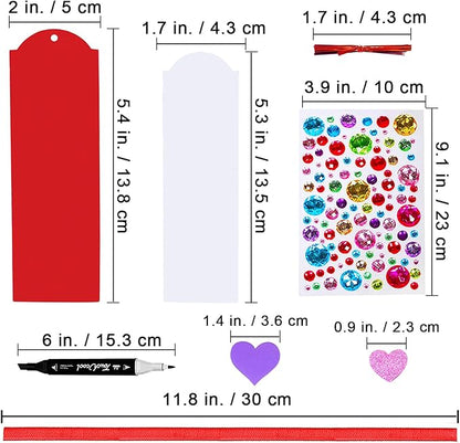 Winlyn 24 Sets Valentine's Day Decorations DIY Heart Bookmarks Valentine Craft Kits Blank Foam Bookmarks with Assorted Hearts Stickers for Kids Classroom Activities Reading Party Favors Gift Exchange