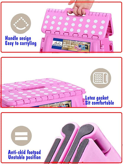 ACKO Folding Step Stool - 13 inch Height Premium Heavy Duty Foldable Stool for Kids and Adults, Kitchen Garden Bathroom Stepping Stool (Pink)