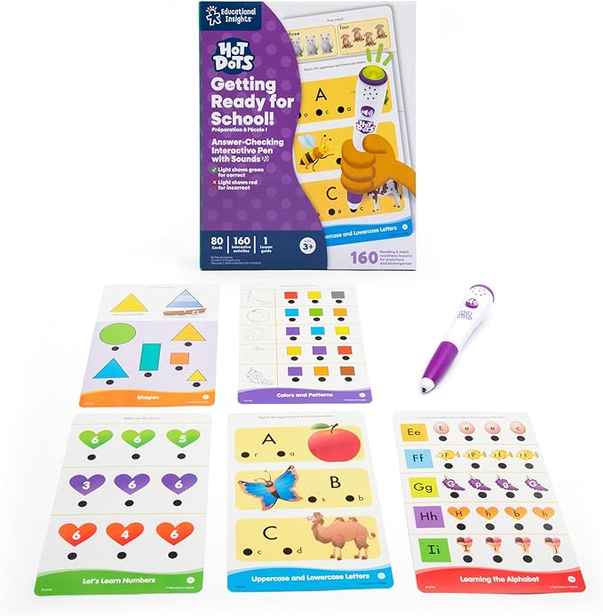 Educational Insights Hot Dots Getting Ready for School - Preschool Learning Activities with Interactive Pen, Preschool Prep and Kindergarten Workbooks, Flash Cards and Learning Books for 3 and Up Year Olds