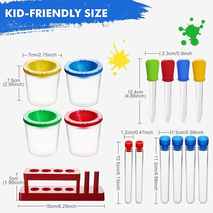 Color Science Test Tubes, Droppers for Kids, Plastic Test Tubes with Caps, Lab Tubes Science Experiments for Kids Age 4 5 6 7 8, Science Supplies Test Tube Holder for Little Scientist