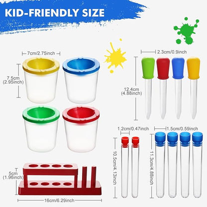 Color Science Test Tubes, Droppers for Kids, Plastic Test Tubes with Caps, Lab Tubes Science Experiments for Kids Age 4 5 6 7 8, Science Supplies Test Tube Holder for Little Scientist