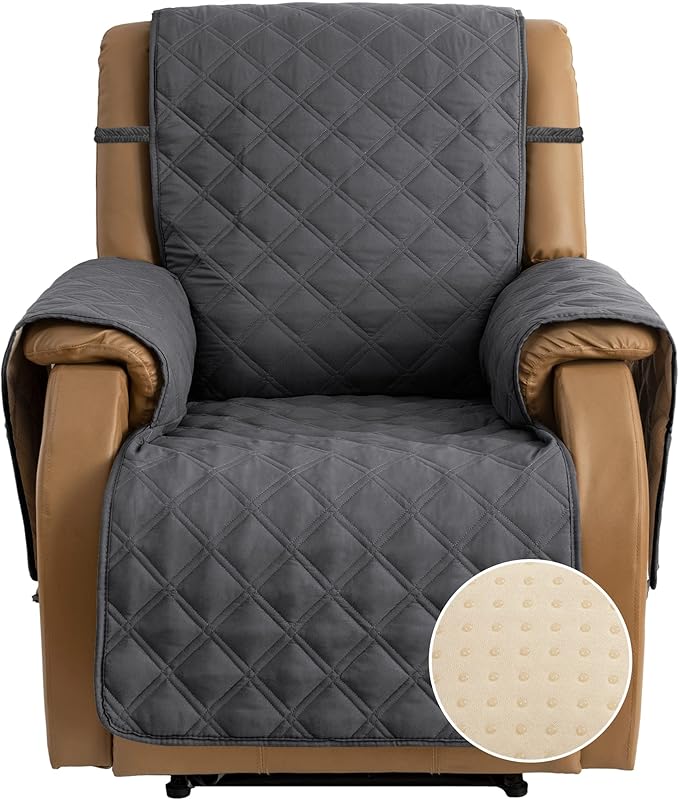TOMORO Non-Slip Quilted Recliner Cover, 100% Waterproof Recliner Chair Slipcover Furniture Protector with Pockets, Washable Couch Cover with Elastic Straps for Kids and Pets，23 Inch