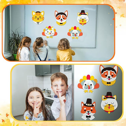 30 Sets Thanksgiving Crafts for Kids DIY Turkey Magnet Craft Pet Make Your Own Thanksgiving Craft for Kindergarten Preschool Fall Thanksgiving Fun Classroom Home Activity Party Supplies
