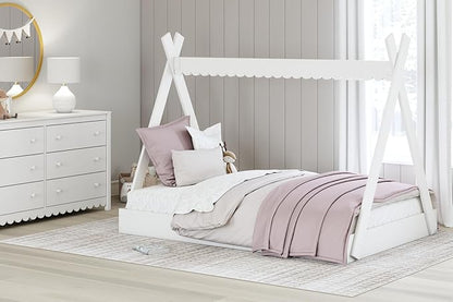 Signature Design by Ashley Hallityn Casual Youth/Toddler Floor Full Tent Bed, No Box Spring Needed, White