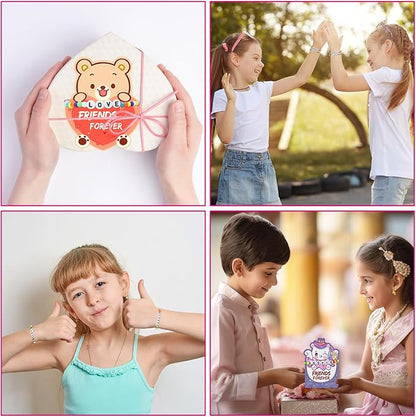 Valentines Day Cards for Kids Classroom, 24 Pack Valentines Gift Cards with Friendship Bead Bracelets, Valentines Gift Exchange for Boys Girls, Valentines Party Favors Supplies for Kids