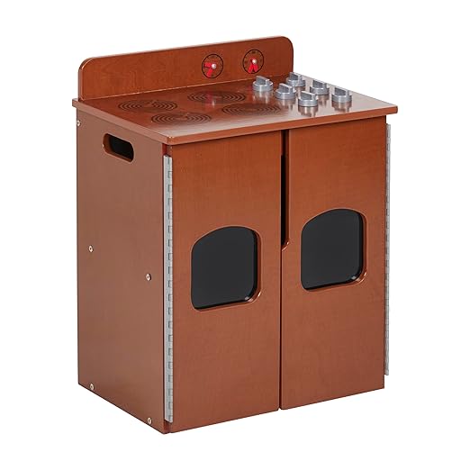 ECR4Kids Play Kitchen Stove, Wooden Playset, Dark Walnut