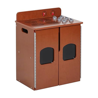 ECR4Kids Play Kitchen Stove, Wooden Playset, Dark Walnut