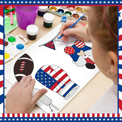 Fulmoon 48 Pcs 4th of July Coloring Books School Activity Supplies Art Creativity Assorted Independence Day Memorial Day Party Favors, DIY Patriotic Color Booklets Gifts for Boys and Girls