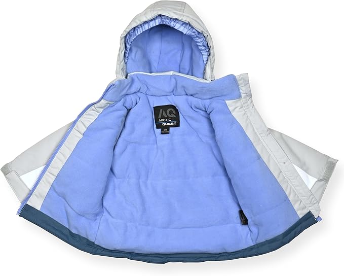 Arctic Quest 2-PC Toddler Snow Suit - Waterproof Girls Snow Pants & Ski Puffer Jacket, Girls Snowsuit Thermal Winter Coat & Bib Overall, Silver Cloud1/3T