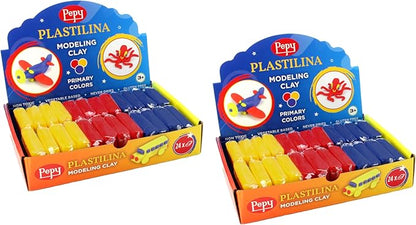 Pepy Plastilina Reusable and Non-Drying Modeling Clay; Set of 48 Bars, 1.4 Ounce Each, 16 Each of 3 Colors, Perfect for Arts and Crafts Projects, Primary Colors …