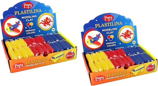 Pepy Plastilina Reusable and Non-Drying Modeling Clay; Set of 48 Bars, 1.4 Ounce Each, 16 Each of 3 Colors, Perfect for Arts and Crafts Projects, Primary Colors …