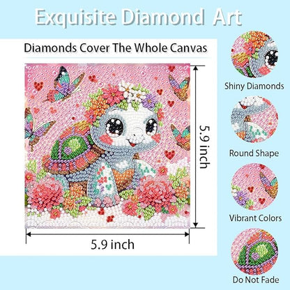 FQOVKYN 4Pcs 5D Cute Animals Diamond Art Kits for Kids, DIY Diamond Art Painting Mosaic Kits for Adults Beginner, Full Drill Small Diamond Gem Art and Craft for Kids Age 8-12 (15 * 15cm)