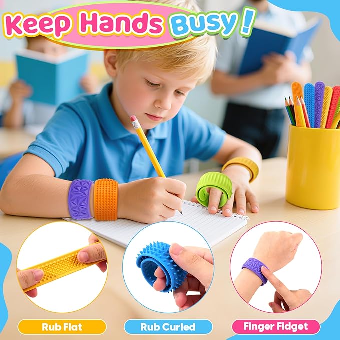 24 Pcs Fidget Toys Bulk for Kids: Textured Silicone Slap Bracelets, Classroom Prize Box Toys, Party Favors Birthday Goodie Bag Stuffers, Easter Basket Stuffers & Egg Filler for Boys Girls