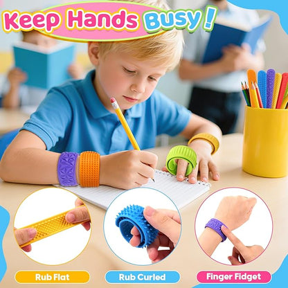 24 Pcs Fidget Toys Bulk for Kids: Textured Silicone Slap Bracelets, Classroom Prize Box Toys, Party Favors Birthday Goodie Bag Stuffers, Easter Basket Stuffers & Egg Filler for Boys Girls