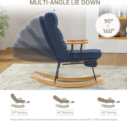 Rocking Chair with Footrest-Glider Rocker Chair with Retractable Footrest and Adjustable Backrest, Teddy Upholstered Rocking Chair Set of 2, Accent Chair for Living Room/Nursery/Bedroom/Outdoor-Blue