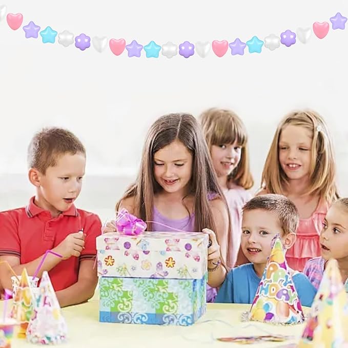 GOGOSO Ball Pits Balls for Toddlers, 100 Stars Hearts Florid Shapes Ball, Flowers Plastics Balls for Bounce House, Pastel Ball for Kids Birthday Party Xmas Friendship Bracelet Banner Decor