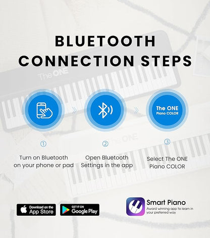 The ONE Smart Keyboard COLOR 61 Lighted Keys Piano Keyboard, Electric Piano for Beginners with 256 Tones, 64 Polyphony, Built-in LED Lights & Apps, Supports USB MIDI/Headphones (White)