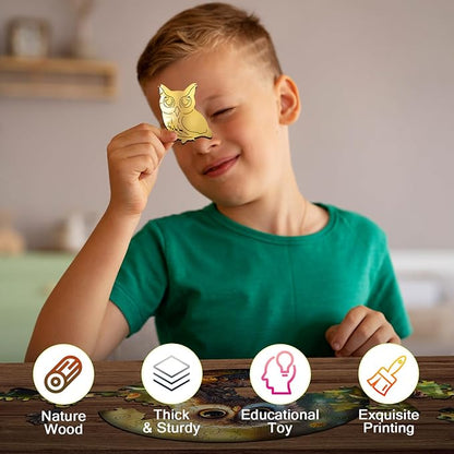 Wooden Jigsaw Puzzles for Kids Ages 4-6, 50 Piece Unique Shape Animal Theme Puzzle - Preschool Learning Educational Toys for Kids 3+, Valentines Day Birthday Easter Gifts for Kids Girls Boys (owl)