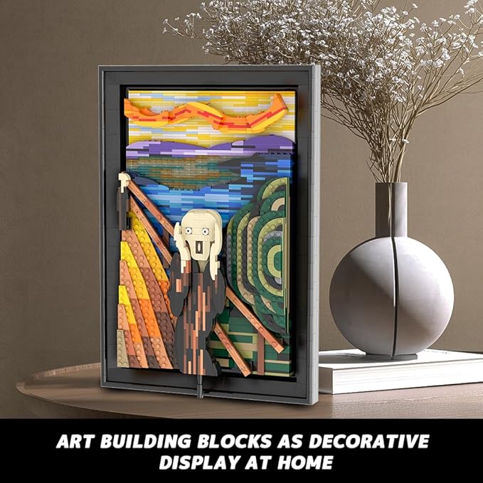HOGOKIDS The Scream Artwork Building Set - 3D Wall Art Building Kit for Home Office Décor Display Framed DIY Painting Building Blocks Creative Activity for Teens Adults Ideas Birthday Gift - 1800 PCS