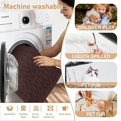 Recliner Covers That Stay in Place, 100% Waterproof Non-Slip Recliner Chair Covers with Pocket, Elastic Straps, Washable Reclining Chair Protector for Kids, Pets, Dog, Cat,Dark Coffee,28IN