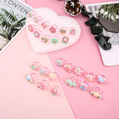 Little Girl Jewel Rings, Adjustable Pink Rings Girls Kids Pretend Play and Dress up Jewelry Set, Cute Rings with Display Case Party Favors Toys Gifts