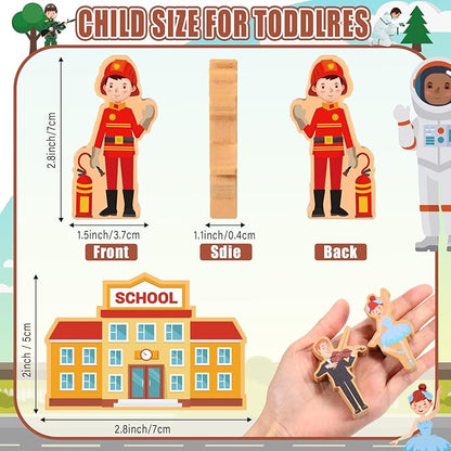 Blosssound 40 Pcs Wooden Community Helpers for Kids Little Occupations Figures Play Toys Wooden Blocks Multicultural Career Preschool Classroom Educational Supplies Birthday Gifts