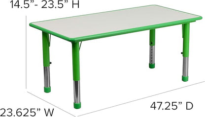 Flash Furniture Wren 23.625''W x 47.25''L Rectangular Green Plastic Height Adjustable Activity Table with Grey Top
