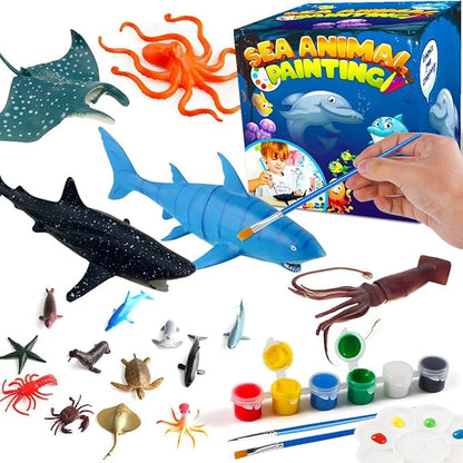 FUNZBO Shark Toys Painting Kits for Kids Ages 4-8, Arts and Crafts for Kids with Art Supplies, Sea Animal Creatures Ocean Fish Toys for Toddlers Boys Girls Ages 3-12 Birthday Gift