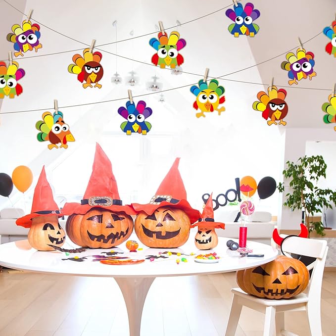 chiazllta 30Pcs Thanksgiving Craft Kits DIY Turkey Craft for Kindergarten Kids, Fall Art Craft Make Your Own Turkey Card Sticker Set for Home Class Game Activities Preschoolers