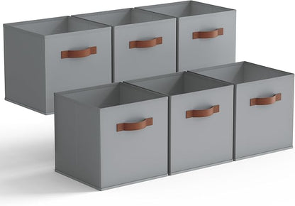 GRANNY SAYS 11 Inch Cube Storage Bins, 6 Pack Foldable Cube Storage Organizer, Fabric Storage Bins with PU Handle, Clothing Storage Baskets for Shelves, Closet, Grey, 6-Pack