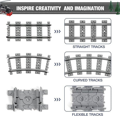 Classic City Train Tracks, 72 Pieces Railroad Track with 24 Flexible, 24 Curved and 24 Straight Tracks, Train Expansion Accessories Compatible with All Major Brands Train Tracks