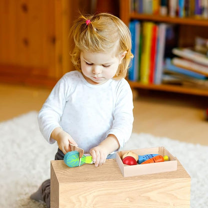 FUN LITTLE TOYS 12 Pcs Wooden Pretend Cutting Play Food Set for Kids Aged 3+, Early Education Toy for Toddlers, Veggie Slicers Playset, Toys Food and Vegetables with Storage Case