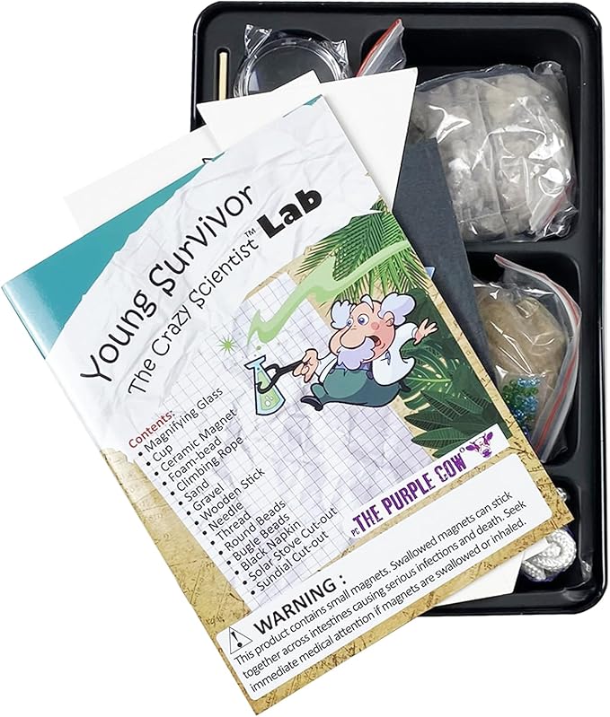 The Purple Cow - Young Survivor, Science Kits for Kids from The Famous Crazy Scientist Lab - Survival Skill Box. Kids Science Kits. STEM Educational Games for Kids, Young Survivor Skills, 191