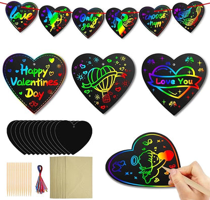 Cute Valentines Day Cards Kids Gifts - Birthday Party Favor Scratch Doodle Heart Paper Gift Idea for Child, Arts Crafts for Christmas Stocking Stuffers DIY Present for Boys Girls, Easter Gifts for Kid