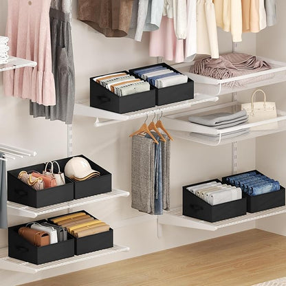 DIMJ Closet Storage Bins 8 Pack - Fabric Trapezoid Closet Organizer Bin, Foldable Storage Baskets for Shelves, Closet Shelf Organizer, Clothing Storage Box for Toys, Books, Towel, Clothes, Black