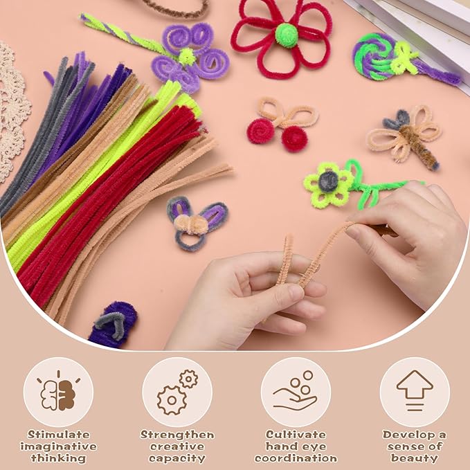 100 Pieces Pipe Cleaners Chenille Stem, Beige Color Pipe Cleaners Set for Pipe Cleaners DIY Arts Crafts Decorations, Chenille Stems Pipe Cleaners (7 mm x 12 Inch)