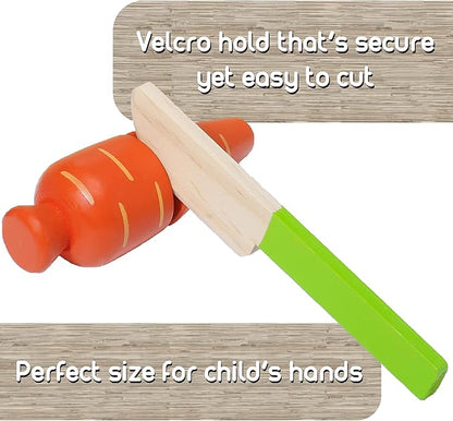 Montessori Mama Wooden Toy Food Cutting Vegetable Set - Velcro Food Toys for Toddlers - Toddler Kitchen Accessories Set with Storage-Cutting Board Box - Perfect Food Cutting Toys for Kids Gift