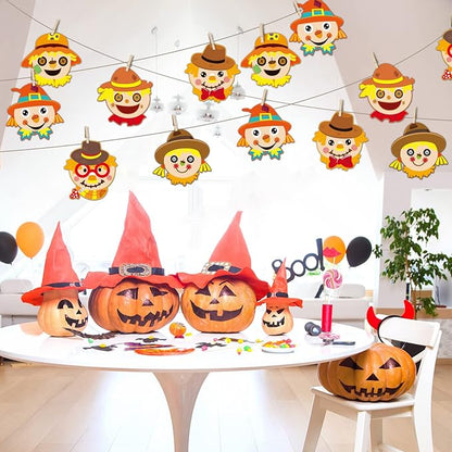 chiazllta 30 Pcs Thanksgiving Fall Craft for Kids Kindergarten DIY Scarecrow Craft Kits Fall Autumn Art Craft Make Your Own Scarecrow Head Set for Home Class Game Activities Preschoolers
