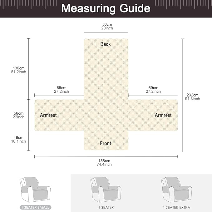 TAOCOCO 100% Waterproof Recliner Chair Cover, Small Recliner Covers for Recliner Chair with Pocket, Non Slip Reclining Chair Cover Furniture Protector for Kids, Pets(X-Small Chair, Coffee)