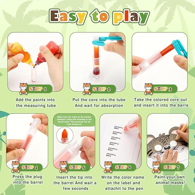 Educational Science Kits STEM Toys for Kids Age 7-12 Color Science Activity DIY Craft for Kids Boys Girls Ages 5,6,7,8,9,10 Years Animal Mask Painting Kit Color Mixing Gift for Christmas (Green)