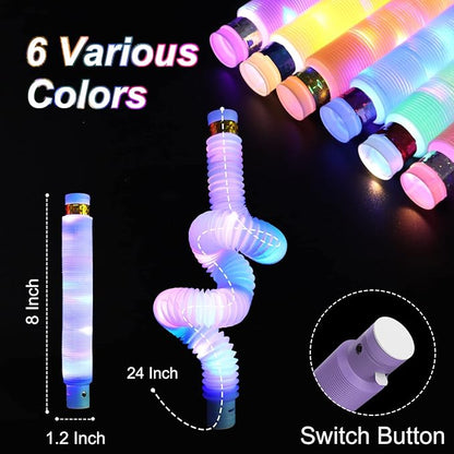 Light Up Glow Sticks Fidget Pop Tubes, 24 Pack Glow in The Dark Party Supplies Toddler Sensory Toys, Glow Stick Thanksgiving Christmas Party Favors Party Pack Gifts for Kids