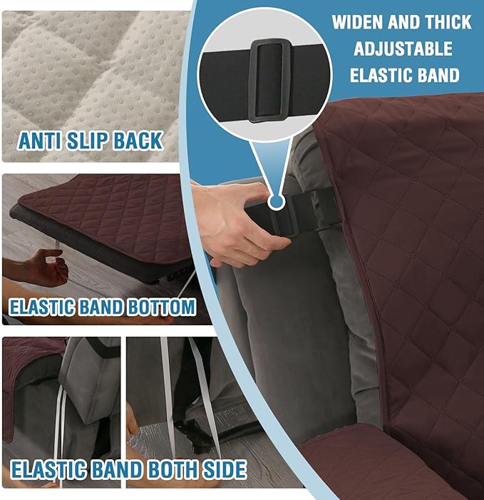 H.VERSAILTEX 100% Waterproof Recliner Loveseat Slipcover 2 Pieces Sofa Covers for 2 Seat Reclining Couch Soft Thick Furniture Protector with Pockets Washable(Recliner Loveseat, Chocolate)