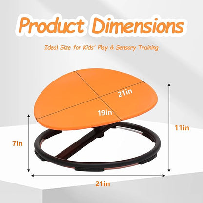 Kids Sensory Swivel Chair - Round Spinning Chair Seat for Balance, Coordination - Sensory Therapy Stool for Kids with Autism & ADHD - Active Indoor Play Chair for Home & Classroom (Orange)