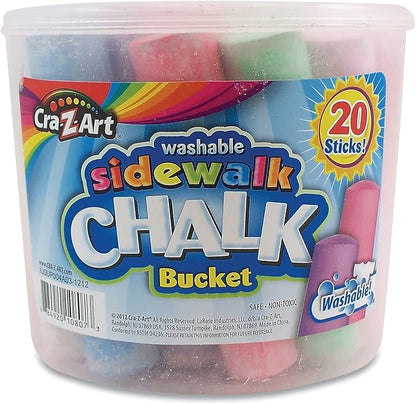 Cra-Z-Art Washable Sidewalk Jumbo Chalk in Storage Bucket with Lid and Handle, 20 Assorted Colors (108076)
