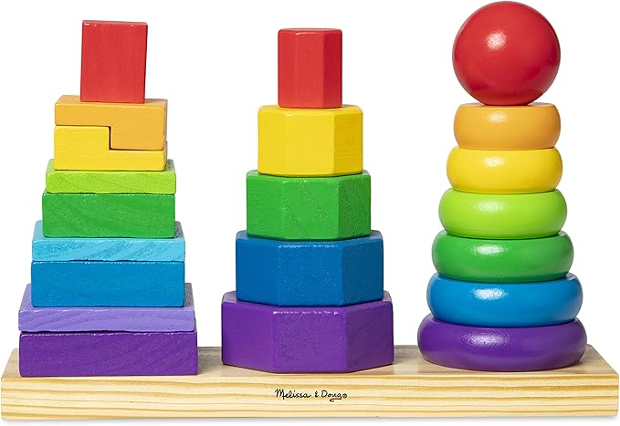 Melissa & Doug Geometric Stacker - Wooden Educational Toy & Deluxe Pounding Bench Wooden Toy with Mallet