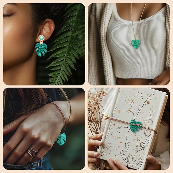 ORIGACH 14 Pcs Monstera Leaves Clay Cutters, Leaves Shape Tropical Plants Themed Polymer Clay Cutters for Earring Jewelry Making