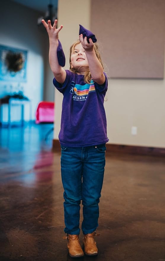 Square 4" Bean Bags, Two Each, red, Orange, Yellow, Green, Blue, and Purple with Drawstring Storage Bag, Direct from USA Manufacturer