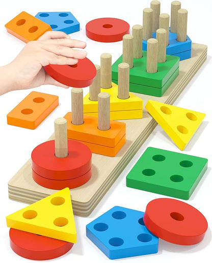 Yetonamr Montessori Toys for 1 2 3 Years Old Boys Girls Birthday Gifts, Wooden Sensory Toys for Ages 2-4 Kids Baby, Toddler Easter Basket Stuffers Learning Toy Activities Puzzles Ages 1-3