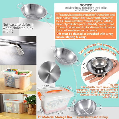 Tiny Classic Stainless Steel Kitchen Toys Cooking Utensils Set-Pretend Play Pots Pans Toy Cookware Kits for Kids Cooking Utensil Set Interactive Learning Role Play Educational Toys for Kids Mini Size