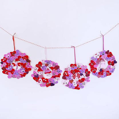 Winlyn 12 Sets Valentine's Day Craft Kits Heart Crafts DIY Heart Wreath Ornaments Decorations Art Sets Foam Smile Heart Stickers for Kids Valentine's Day Party Classroom Activities Gift Exchange